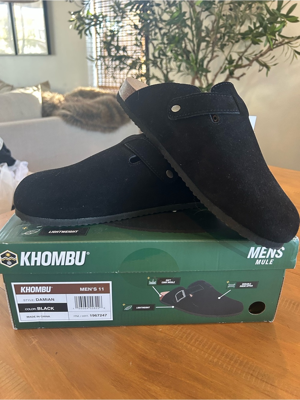 NWT Khombu Men's Black Suede Mule with Buckle - Picture 3 of 10